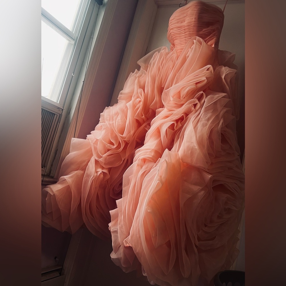 Luxury Pink/Peach 3D Floral Rosette long midi/ floor length gown